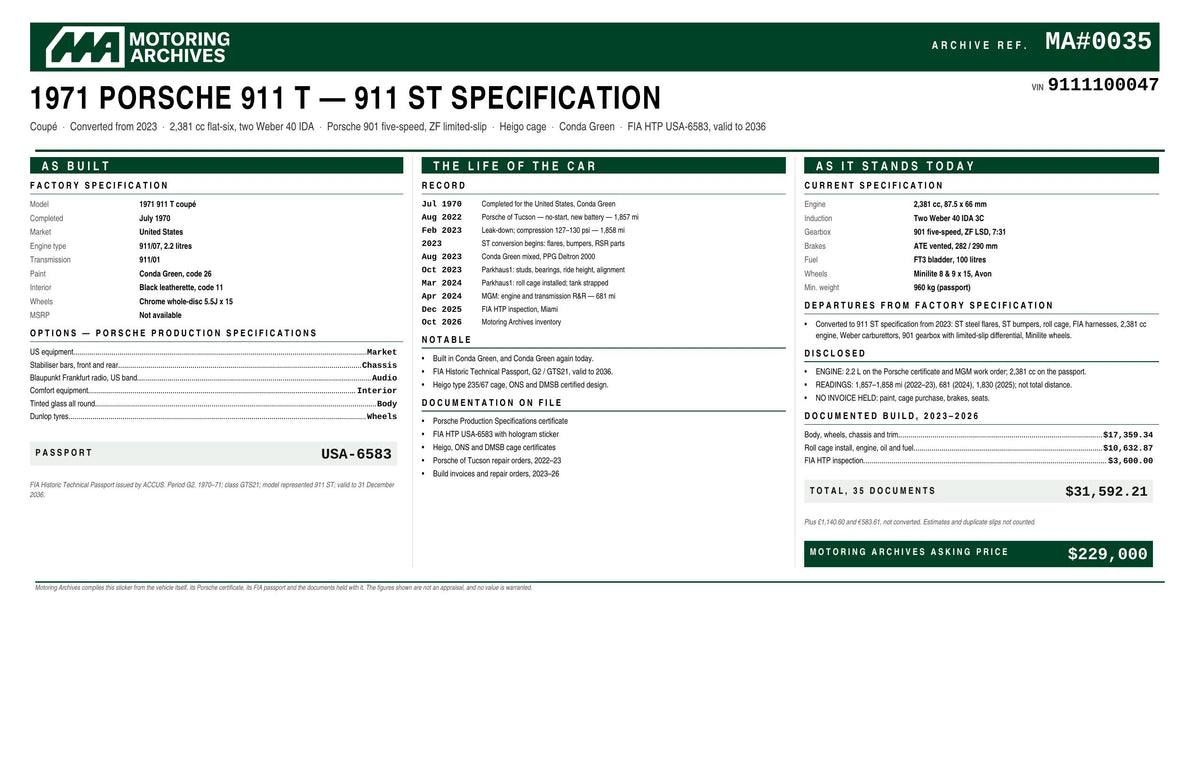 1971 Porsche 911 T — 911 ST Specification