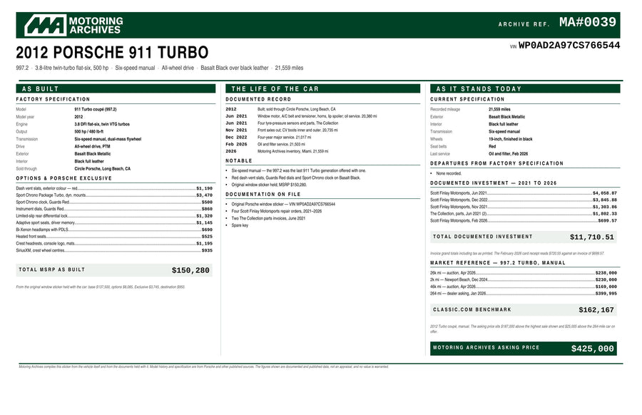 2012 Porsche 911 Turbo window sticker